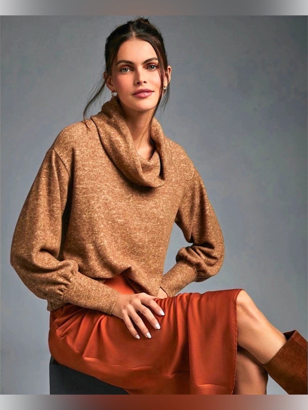 Maeve Cowl Neck Sweater in Cedar Brown
